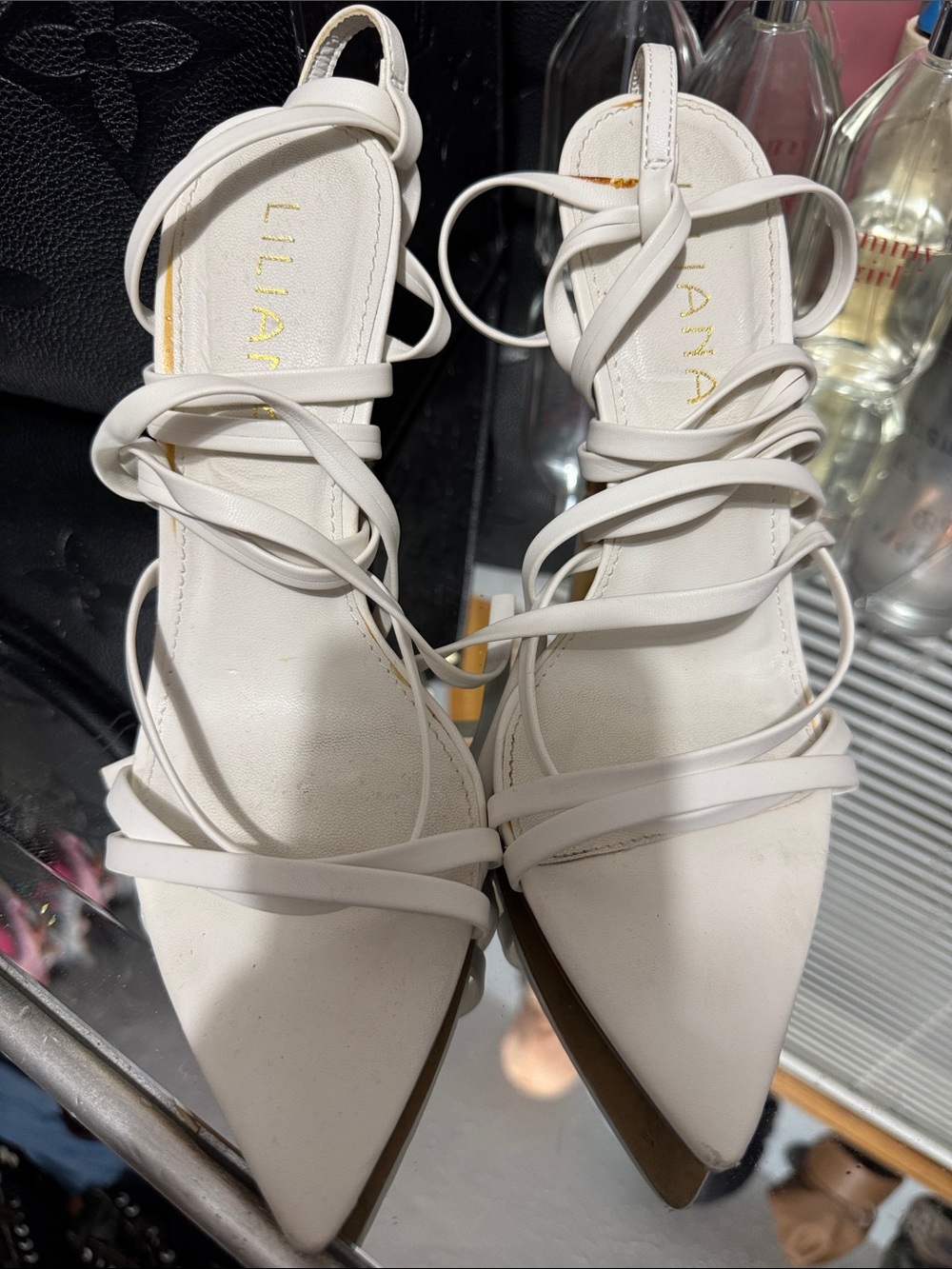Liliana Ivory Strappy Pointed-Toe Heels